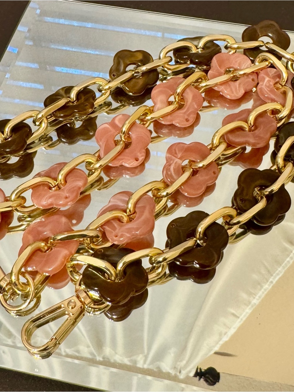 Brown & Pink Salmon Blossom Bag Chain Duo